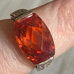 Sterling Silver Faceted Tangerine-Colored Cubic Zirconia Ring Size 7
